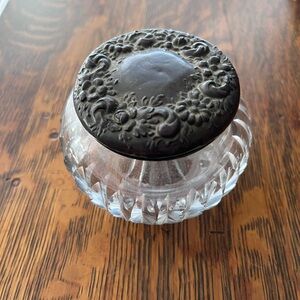 Victorian cut glass. Silver lid